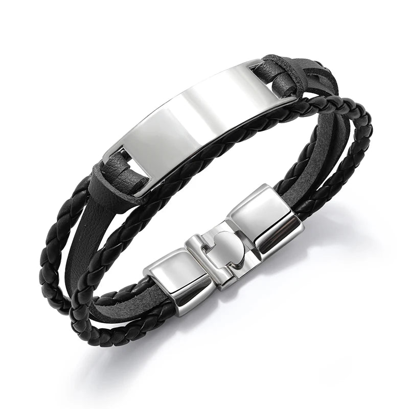 Men's Personalized Engraved Leather Bracelet