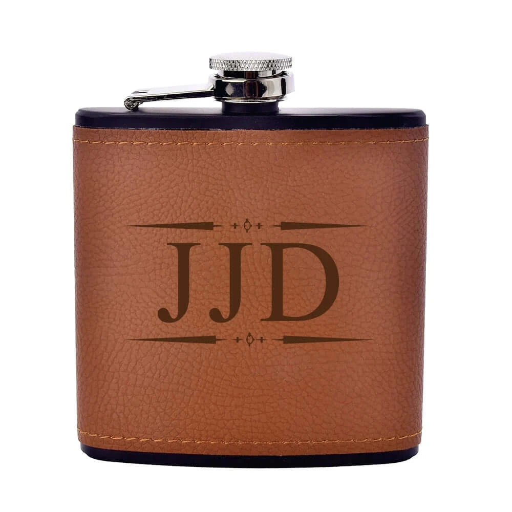 Personalized Engraved Leather 6oz Hip Flask