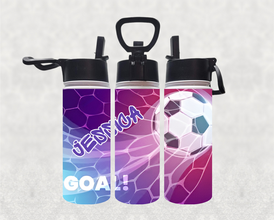 Personalized Girl's Purple Soccer Goal 18oz Stainless Steel Water Bottle