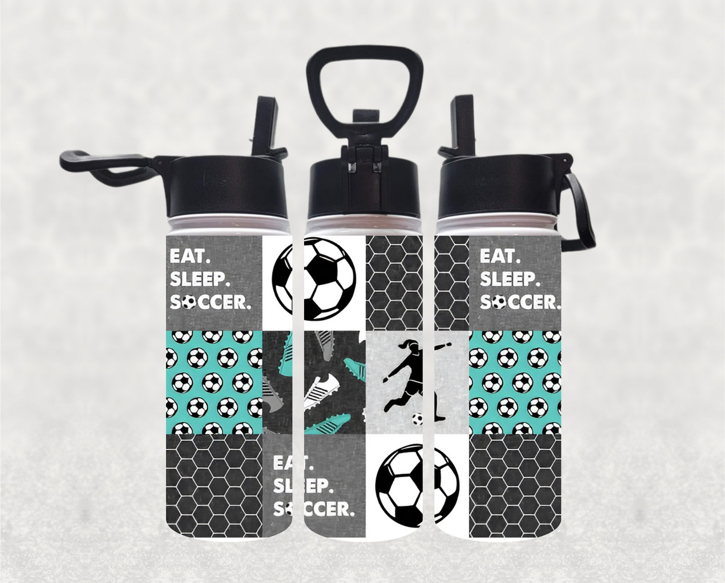 Personalized Girl's Eat Sleep Repeat Soccer 18oz Stainless Steel Water Bottle