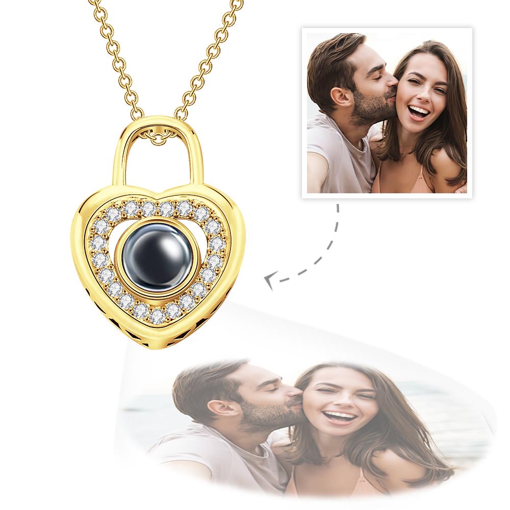 Personalized Gold-Plated Silver Photo Projection Necklace Love Heart Lock Shaped Pendant - Premium necklace from MadeMine - Just $29.99! Shop now at giftmeabreak