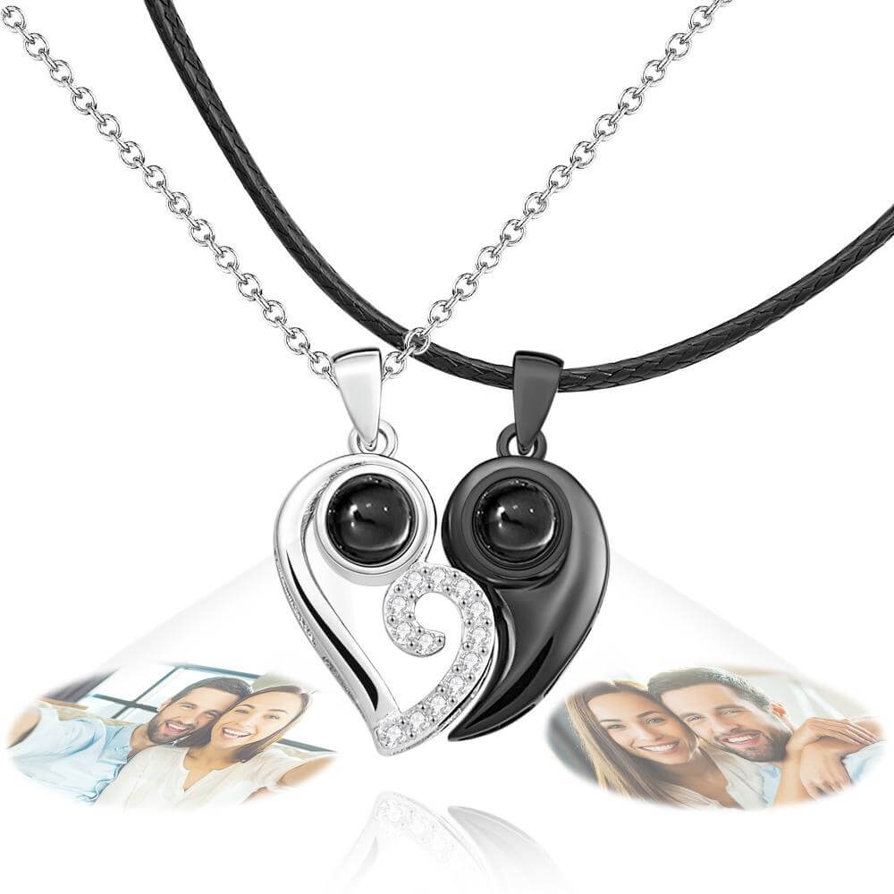 Custom Sterling Silver Heart Shaped Projection Necklace for Couples