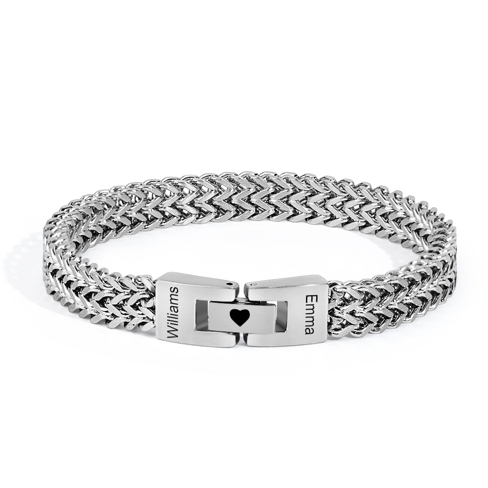 Personalized Men's Stainless Steel Interlocking Bracelet with Engraved Names