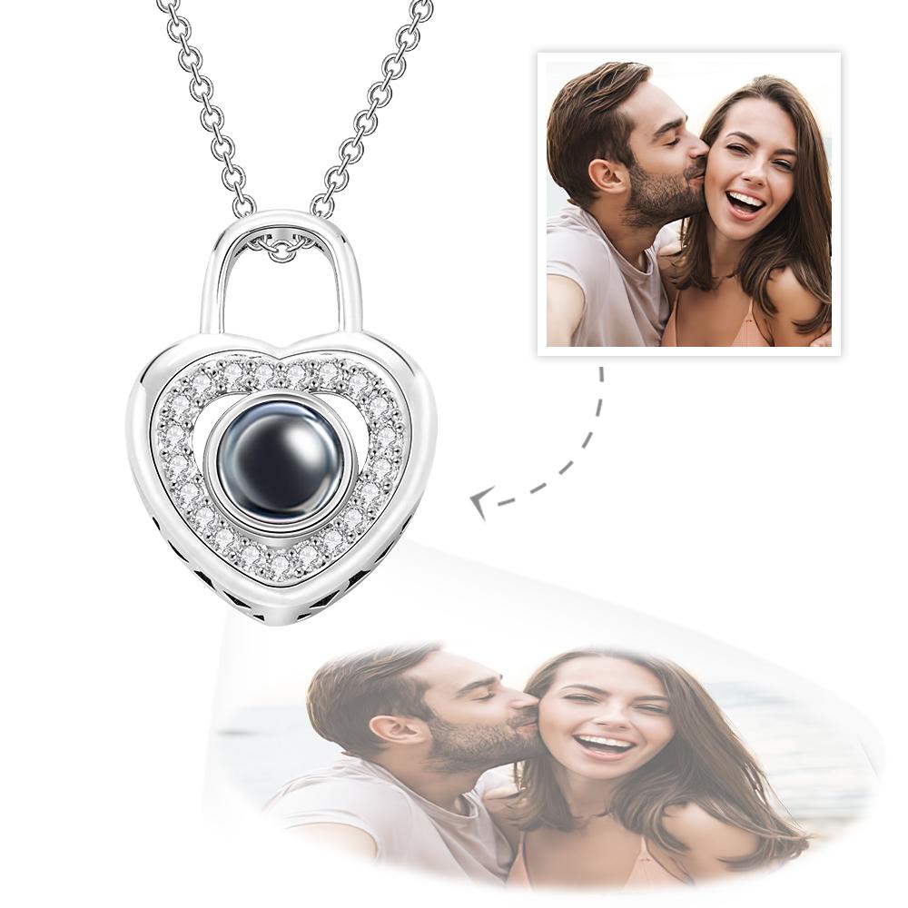Personalized Gold-Plated Silver Photo Projection Necklace Love Heart Lock Shaped Pendant - Premium necklace from MadeMine - Just $29.99! Shop now at giftmeabreak