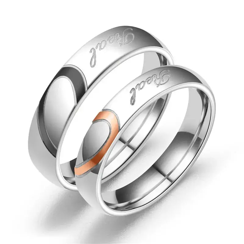 Titanium Steel Heart Wedding or Promise Ring for Women Men