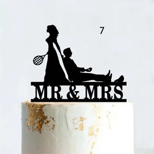 Acrylic Tennis Wedding Birthday Cake Topper Mr. and Mrs.