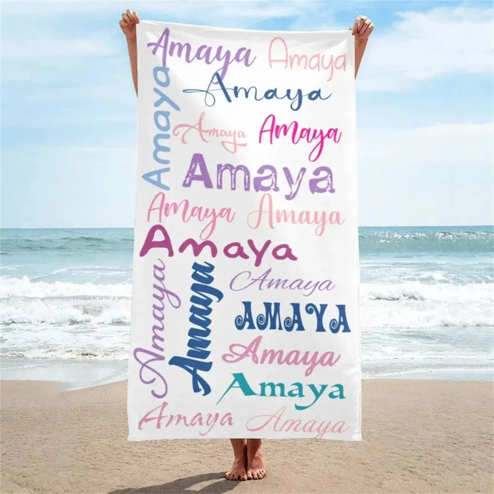 Personalized Name Collage Beach Towel for Kids