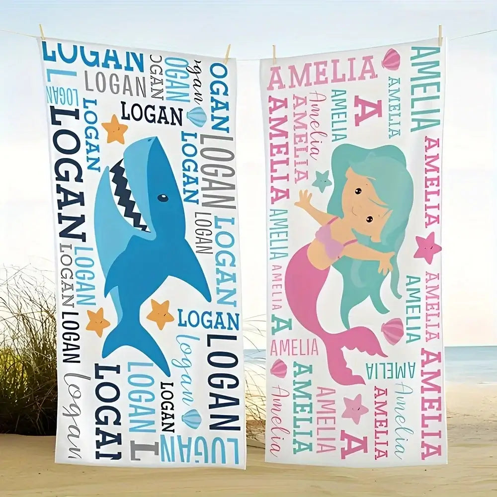 Kid's Personalized Starfish, Dolphin, Seahorse, Mermaid, Dinosaur Beach Towels