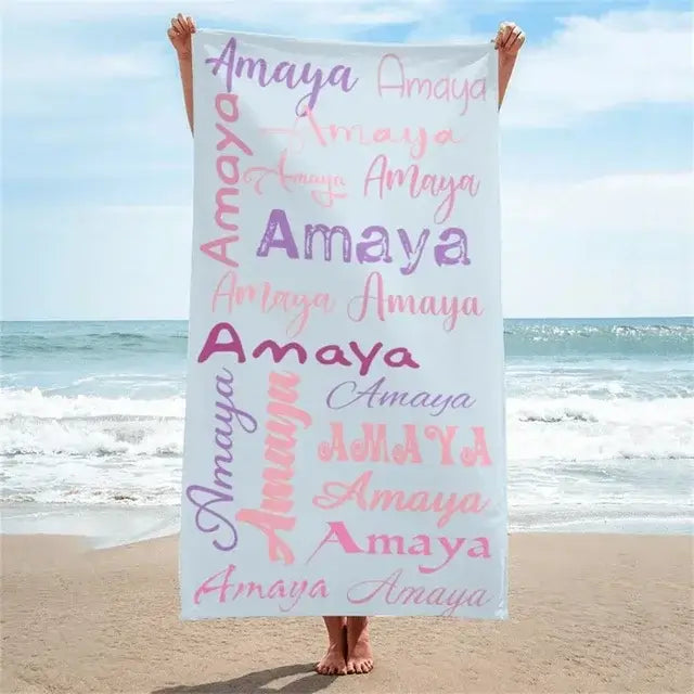 Personalized Name Collage Beach Towel for Kids