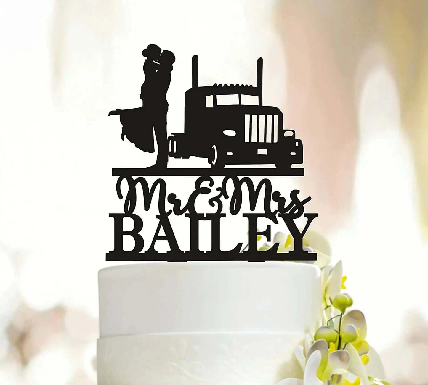 Acrylic Funny Trucker Style Wedding Cake Topper