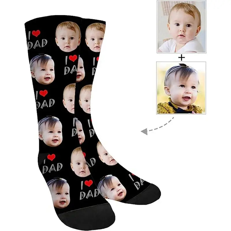 Custom I Love Dad Photo Socks