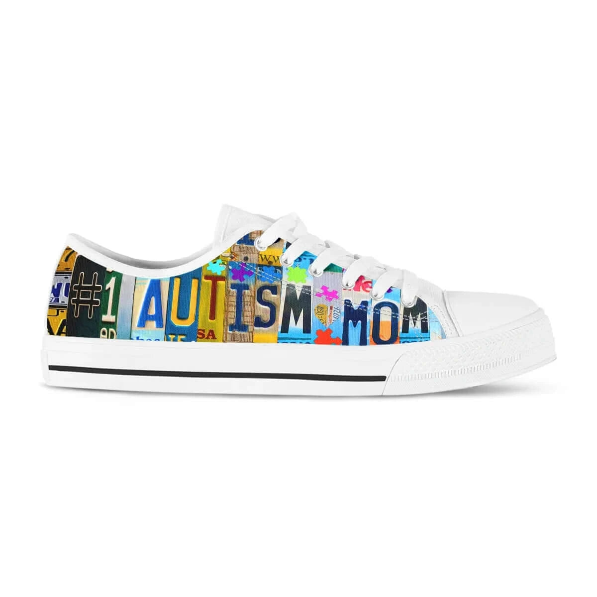 Custom "Autism Mom" License Plate Design Low Top Canvas Shoes