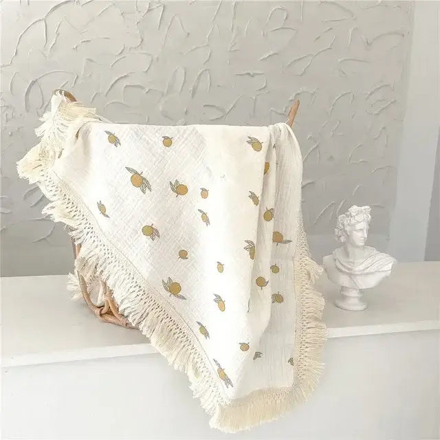 Personalized Embroidered Cotton Muslin Tassel Baby Swaddle Blanket