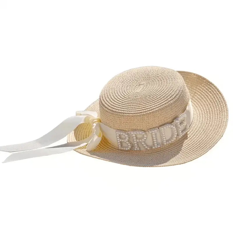 Faux Pearl Bride Straw Sun Hat 