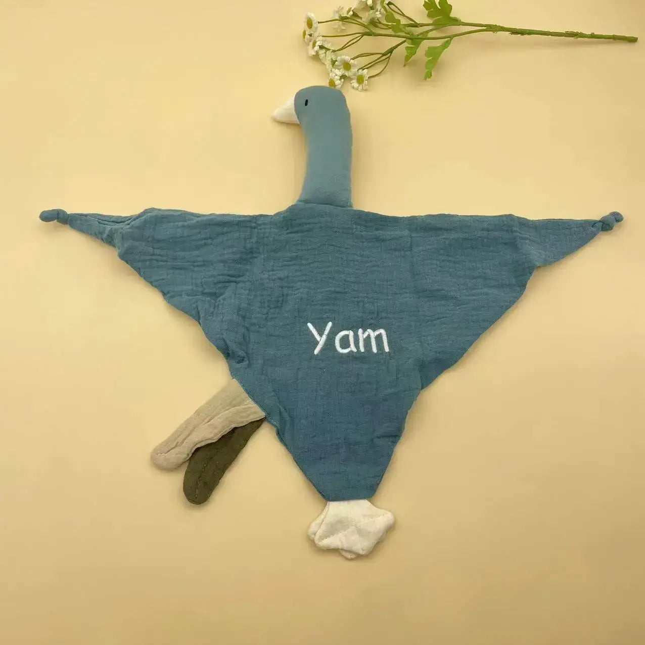 Personalized Embroidered Name Goose Muslin Baby Blanket Lovie