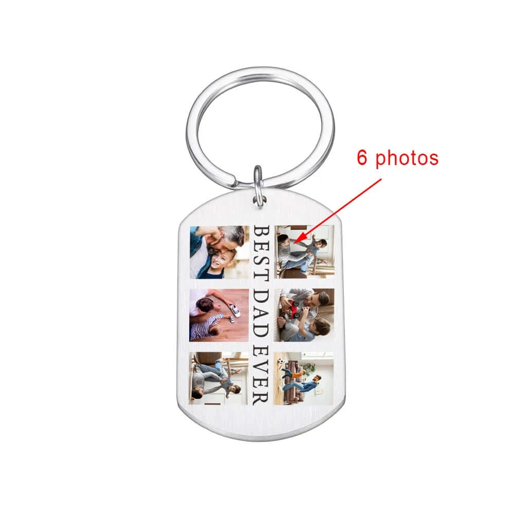 Custom Stainless Steel Best Dad Ever Photo Keychain with 6 Photos