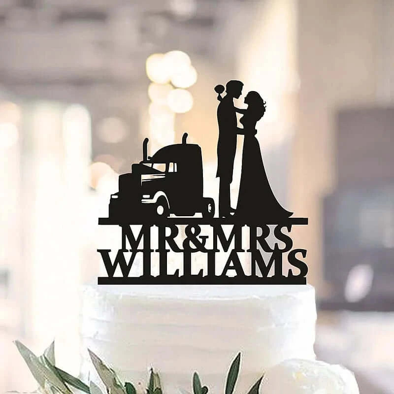 Acrylic Funny Trucker Style Wedding Cake Topper