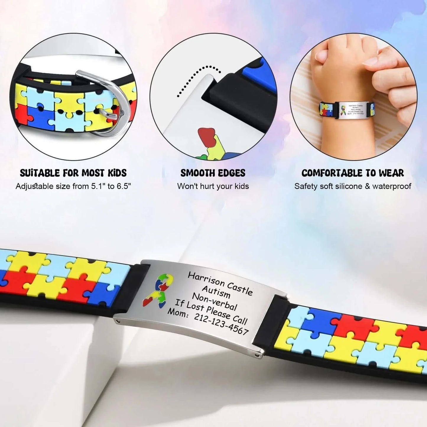 Personalized Autism Aspergers Engraved Medial Alert Bracelet for Children