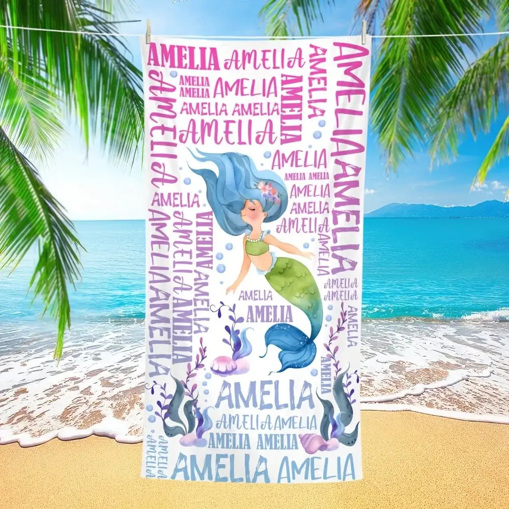 Kid's Personalized Starfish, Dolphin, Seahorse, Mermaid, Dinosaur Beach Towels