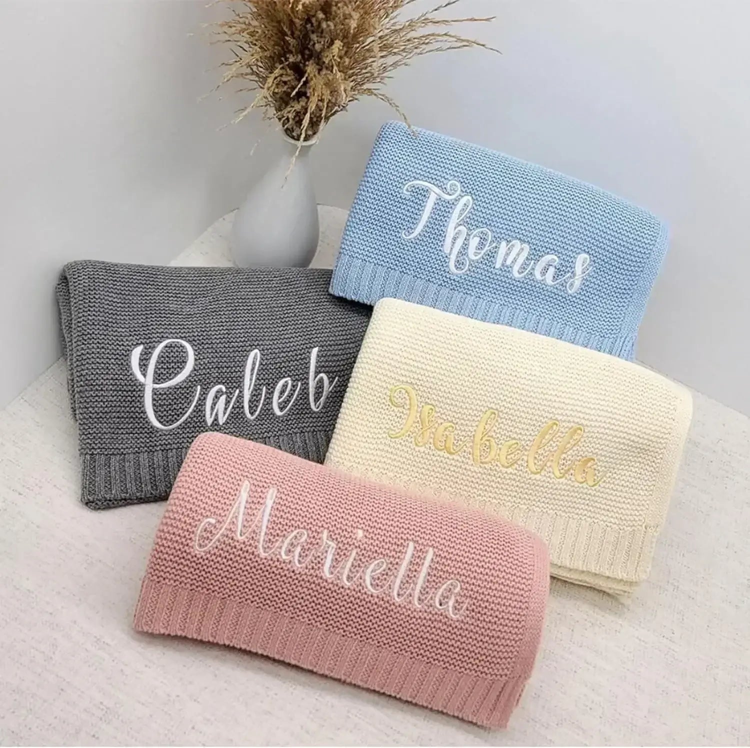 Personalized Name Embroidered Knit Baby Blanket