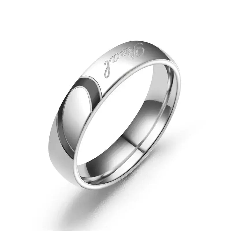 Titanium Steel Heart Wedding or Promise Ring for Women Men