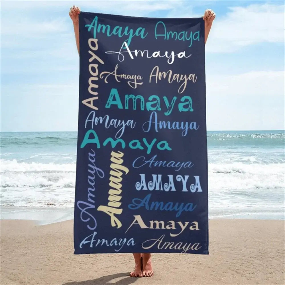 Personalized Name Collage Beach Towel for Kids