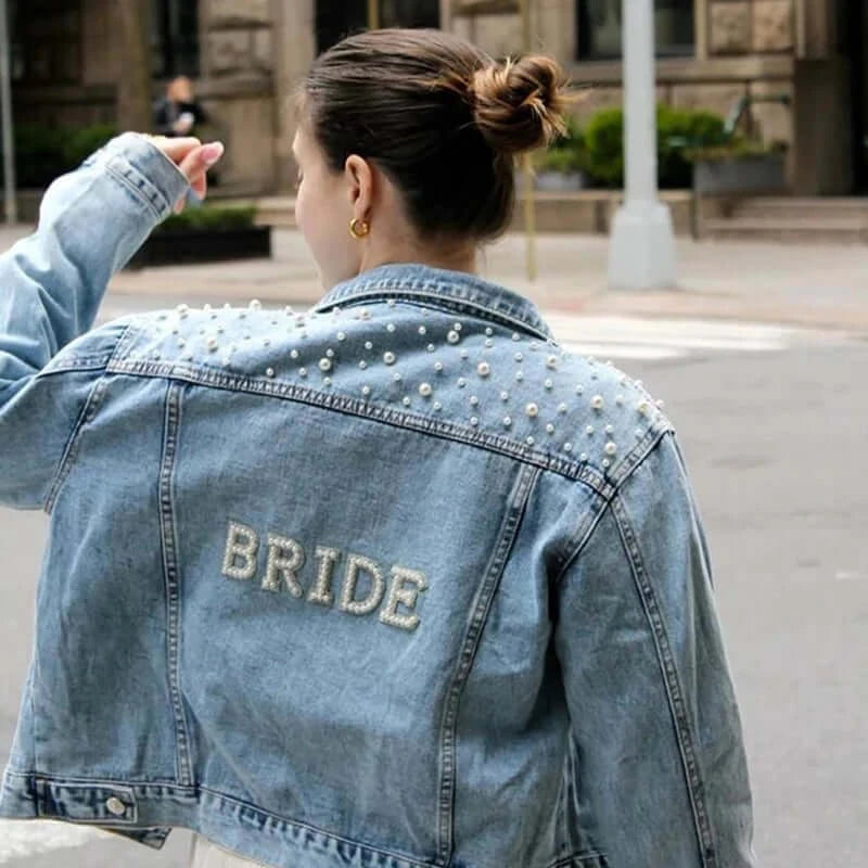 Women's Bride Pearl Embellished Denim Jacket