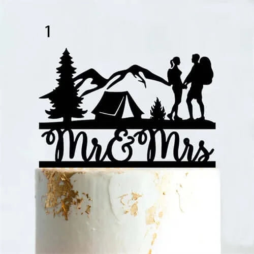 Mountain Outdoor Wedding Cake Topper Backpacking Camping Hiking