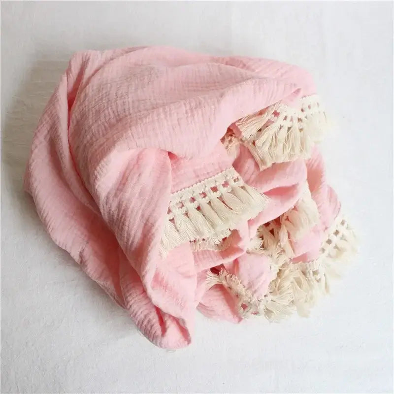 Personalized Embroidered Cotton Muslin Tassel Baby Swaddle Blanket