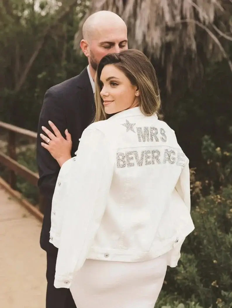 Personalized Bride White Denim Wedding Jacket