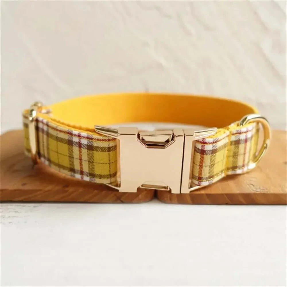 Personalized ID Tag Yellow & Tan Plaid Pet Collar