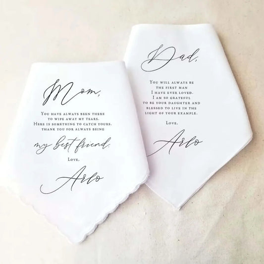 Custom Personalized Wedding Handkerchief Gift for Parents, Mother of the Bride, Father of the Bride