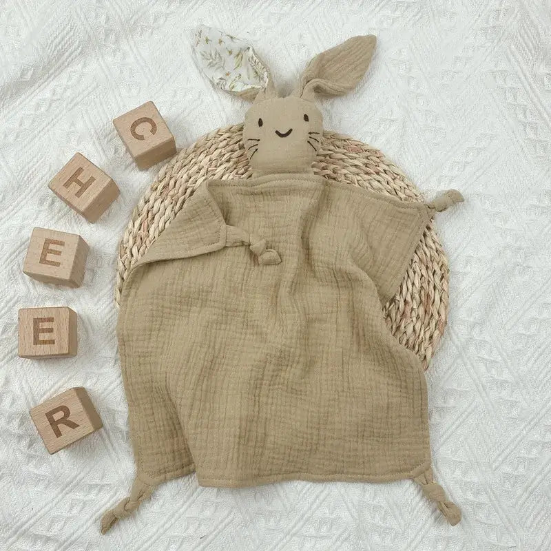 Personalized Embroidered Name Bunny Muslin Cotton Baby Blanket Lovie