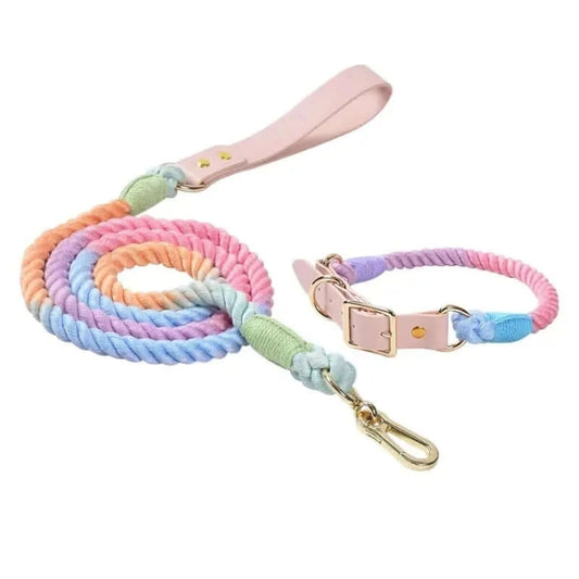 Handmade Braided Cotton Pet Traction Rope Collar Set