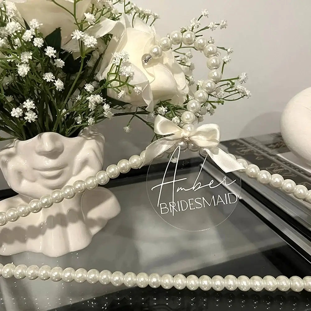 Personalized Pearl Wedding Bride Groom Hanger