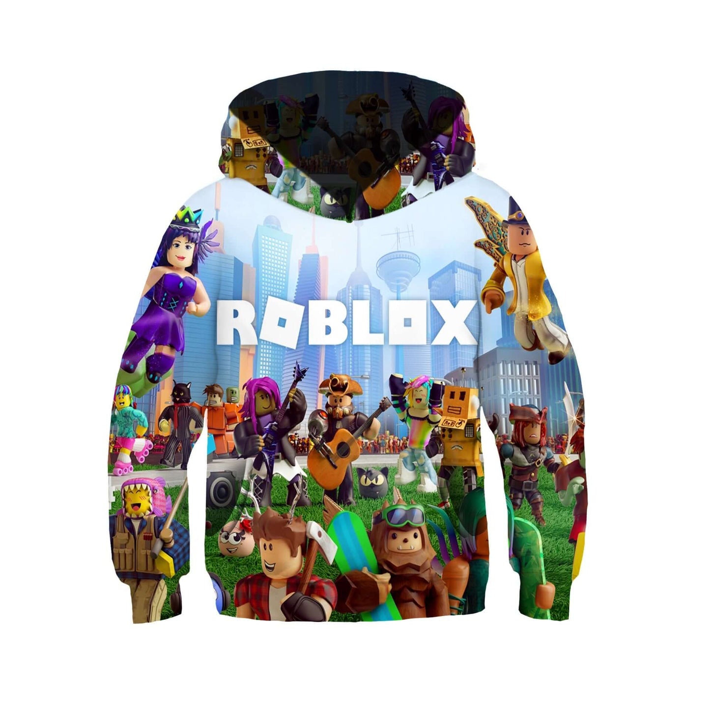 Kids Robot Blox Digital Allover Printed Pullover Hoodie