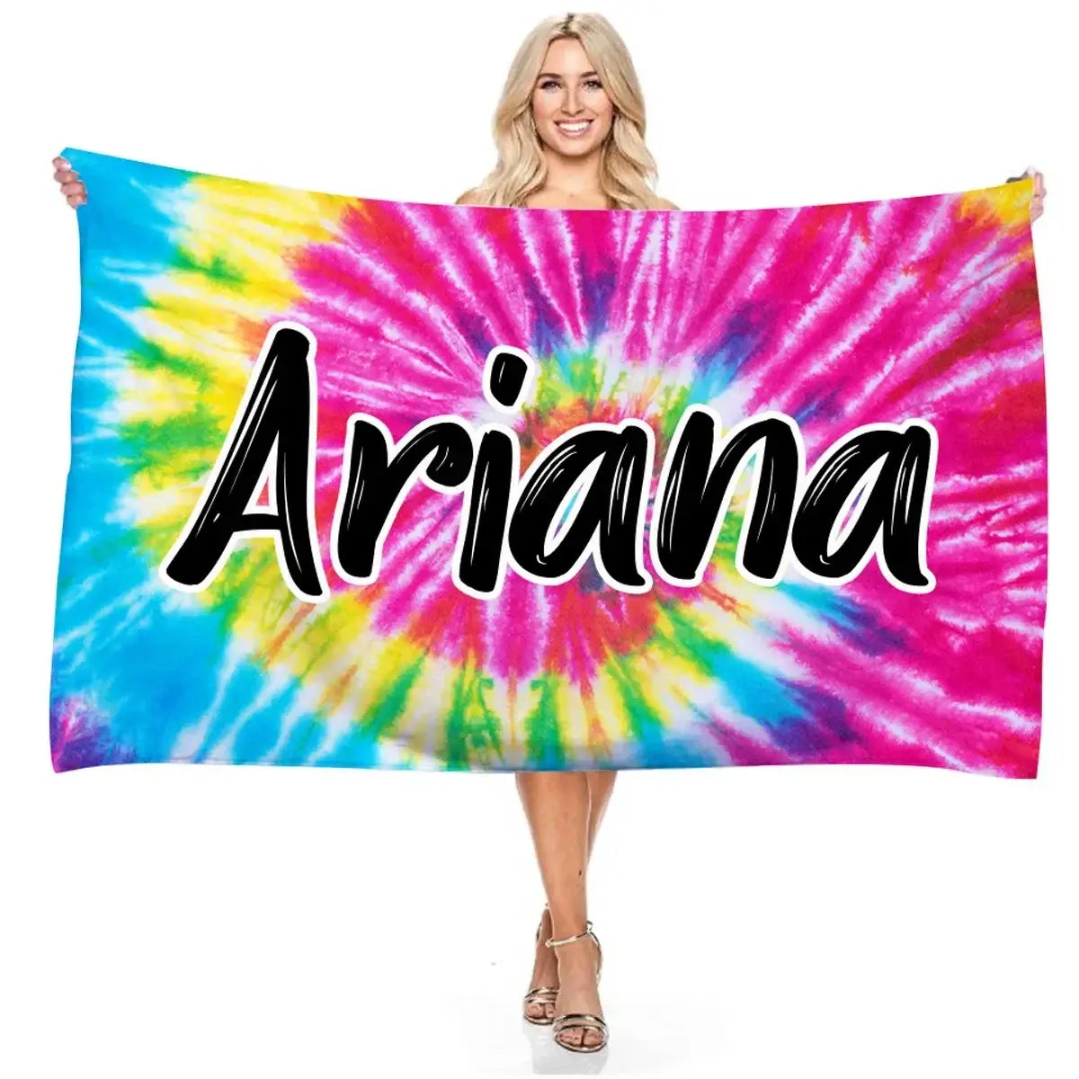 Personalized Name Colorful Tie Dye Beach Towel