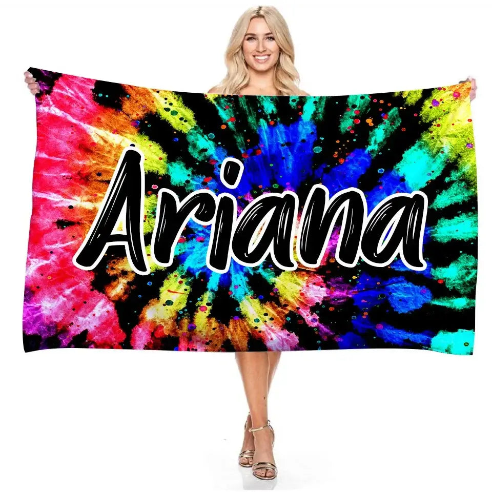 Personalized Name Colorful Tie Dye Beach Towel