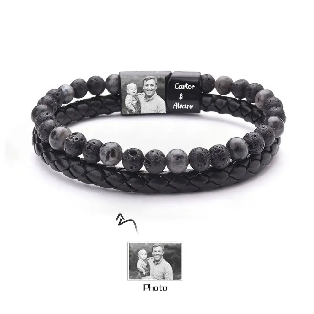 Men's Personalized Bead Charm Photo Bracelet