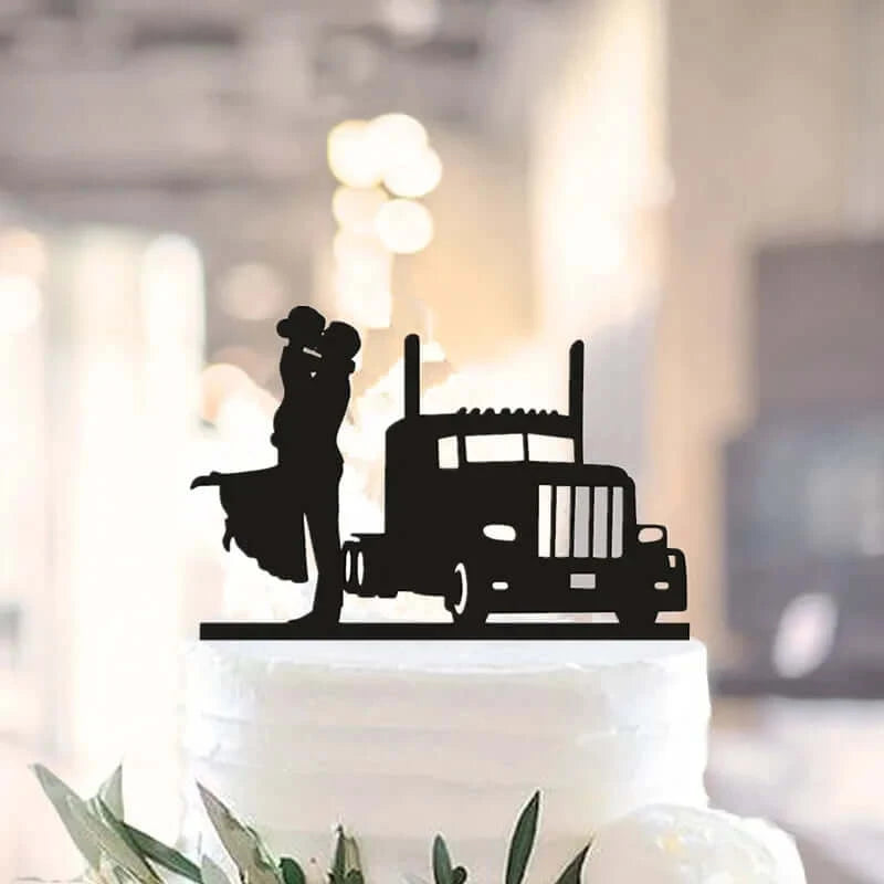 Acrylic Funny Trucker Style Wedding Cake Topper