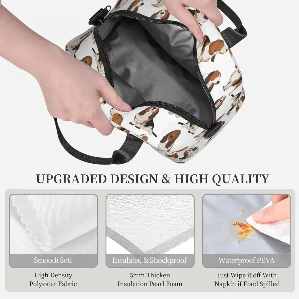Large Insulated Basset Hound Lunch Bag With Adjustable Shoulder Strap