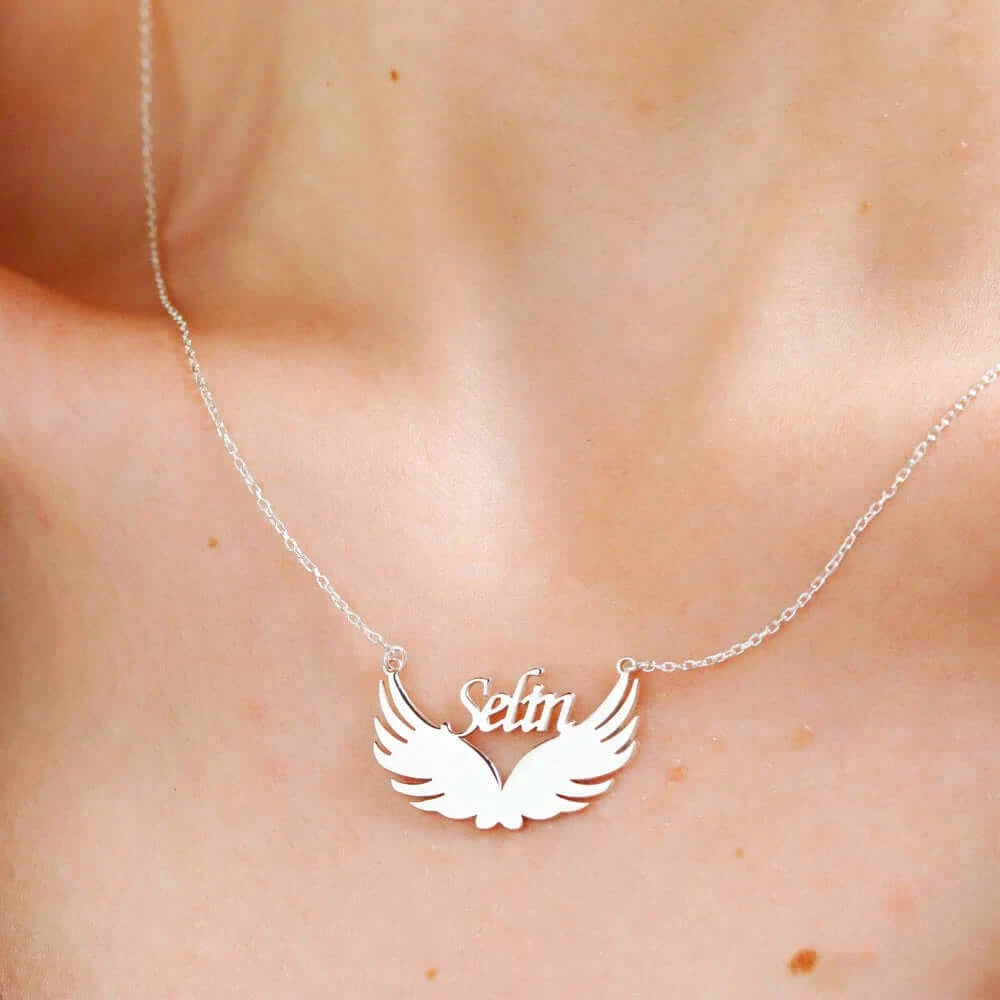 Women's Stainless Steel Personalized Wings Name Necklace