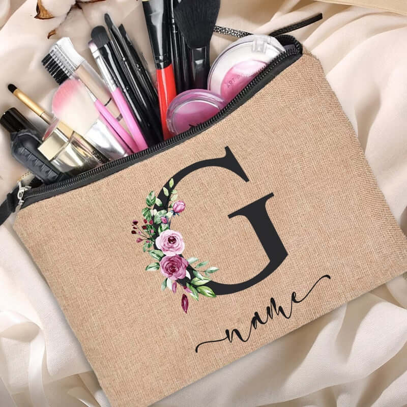 Customized Personalized Name Linen Cosmetic Bag Bridesmaid Clutch