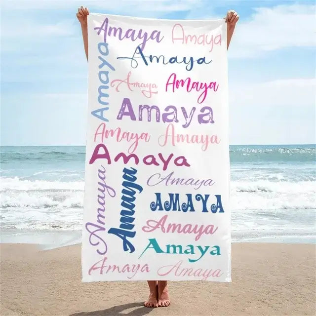 Personalized Name Collage Beach Towel for Kids