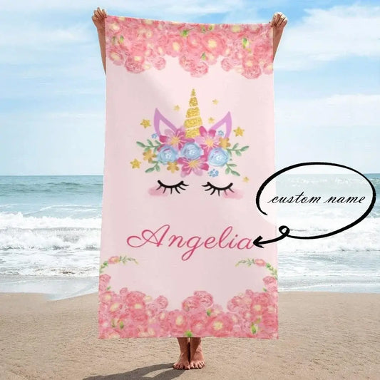 Personalized Name Unicorn Beach Towel for Girls