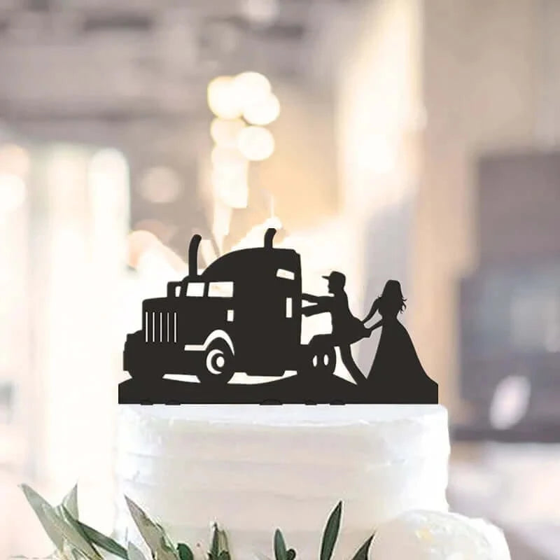 Acrylic Funny Trucker Style Wedding Cake Topper