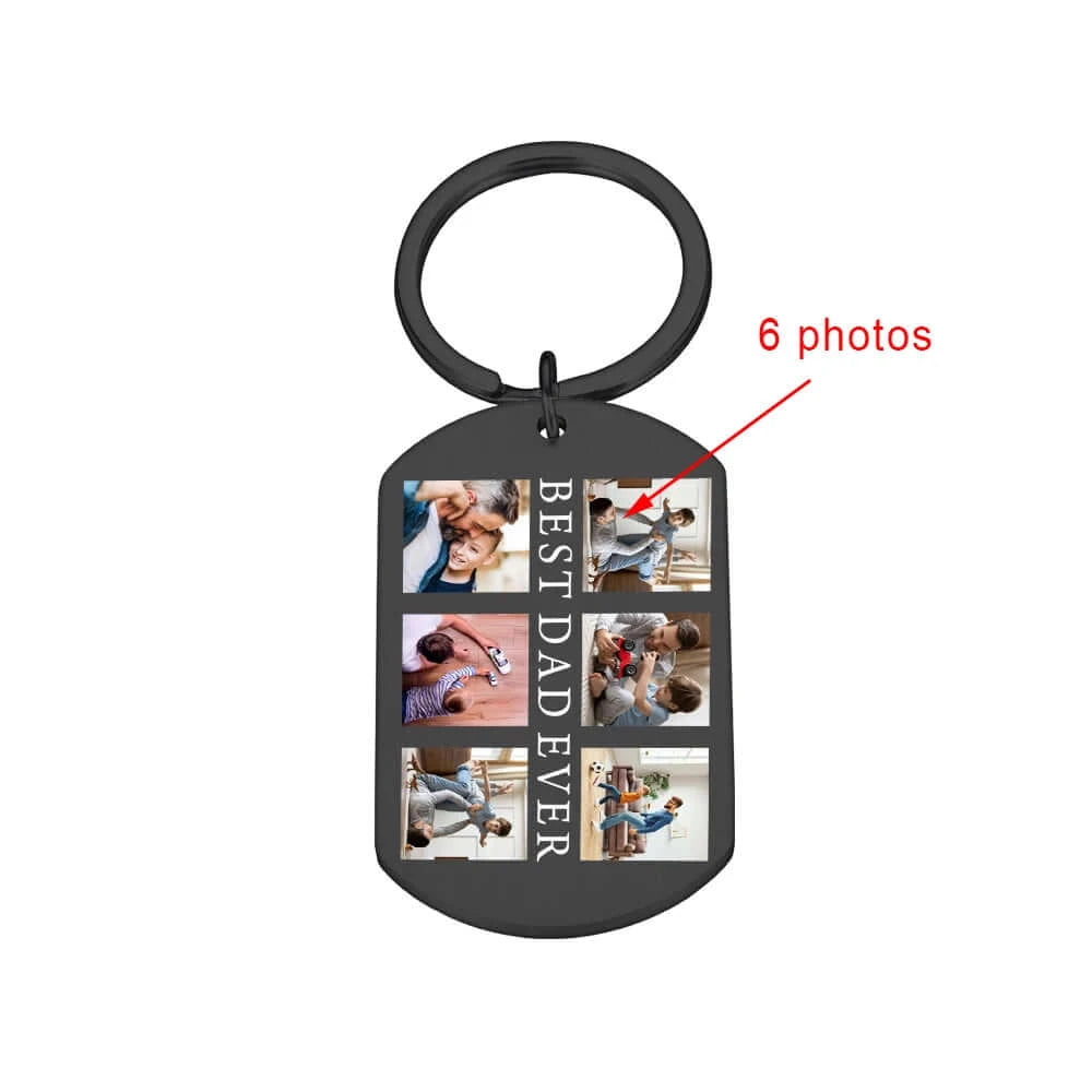 Custom Stainless Steel Best Dad Ever Photo Keychain with 6 Photos