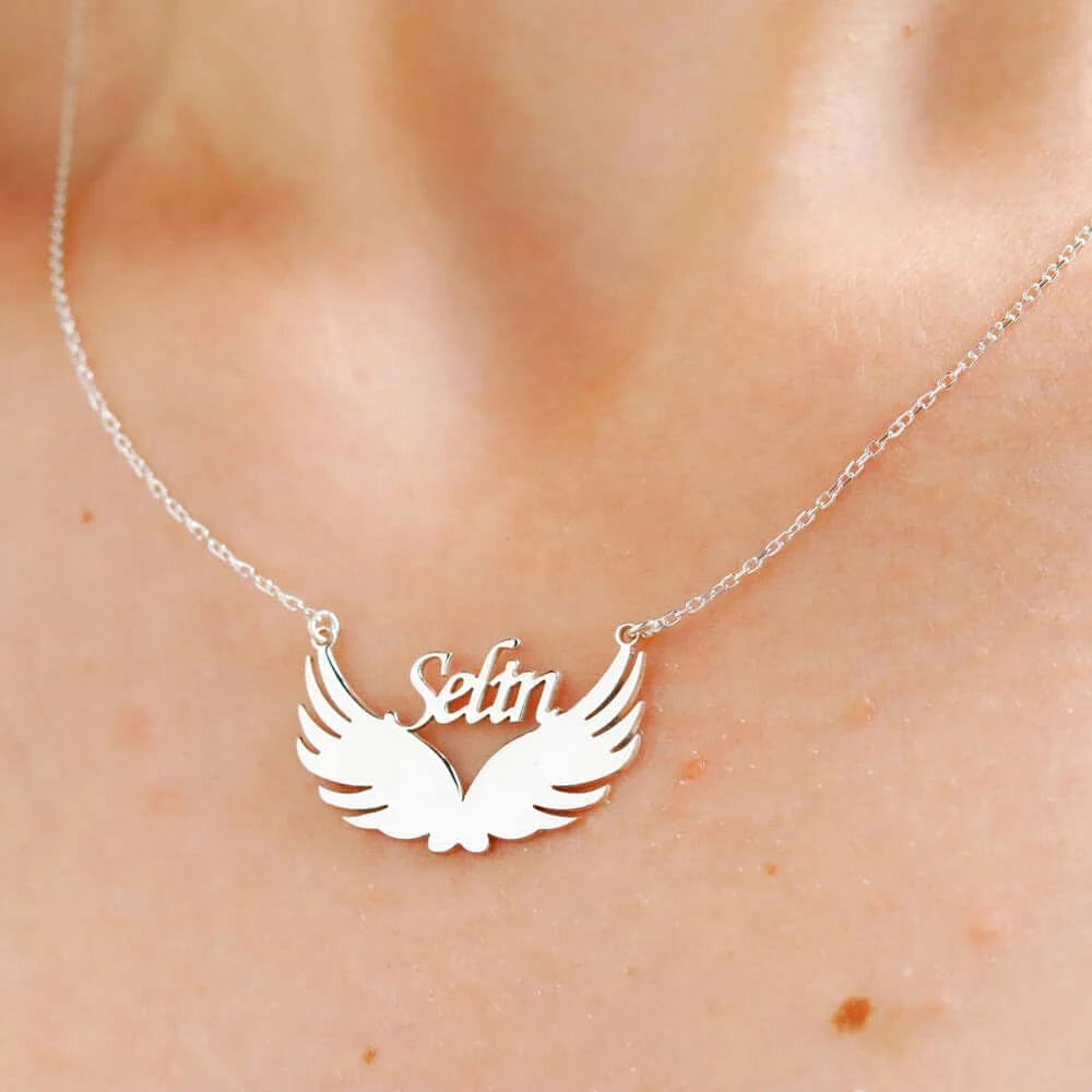 Women's Stainless Steel Personalized Wings Name Necklace