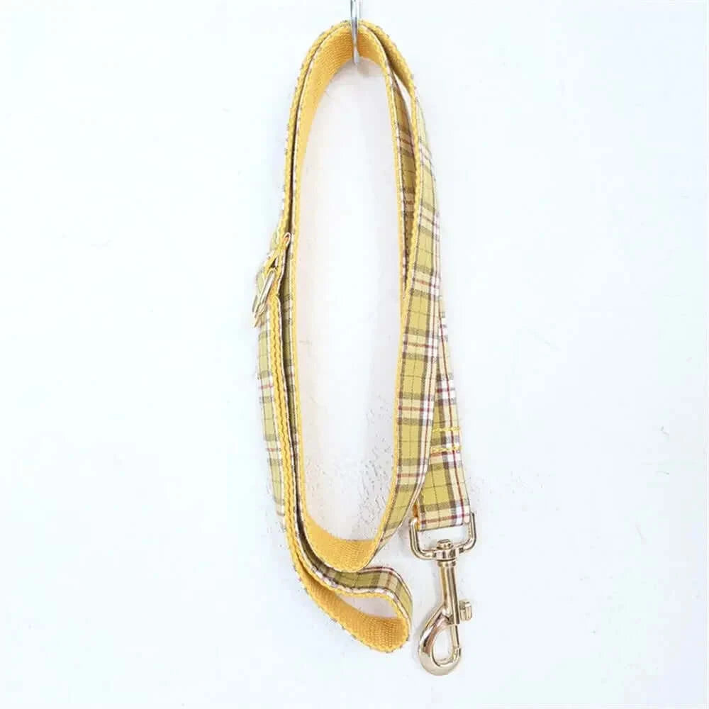 Personalized ID Tag Yellow & Tan Plaid Pet Collar