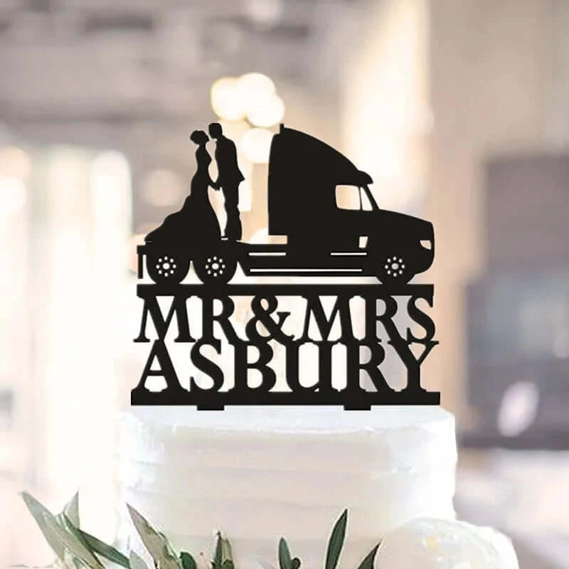 Acrylic Funny Trucker Style Wedding Cake Topper